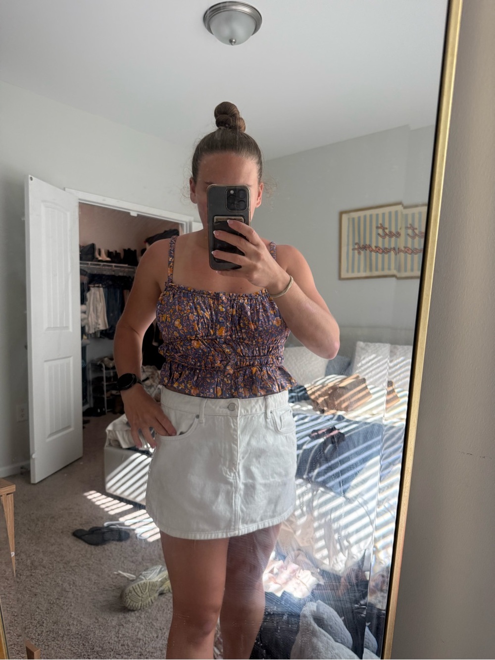 J. Crew Purple Floral Smocked Tank Top